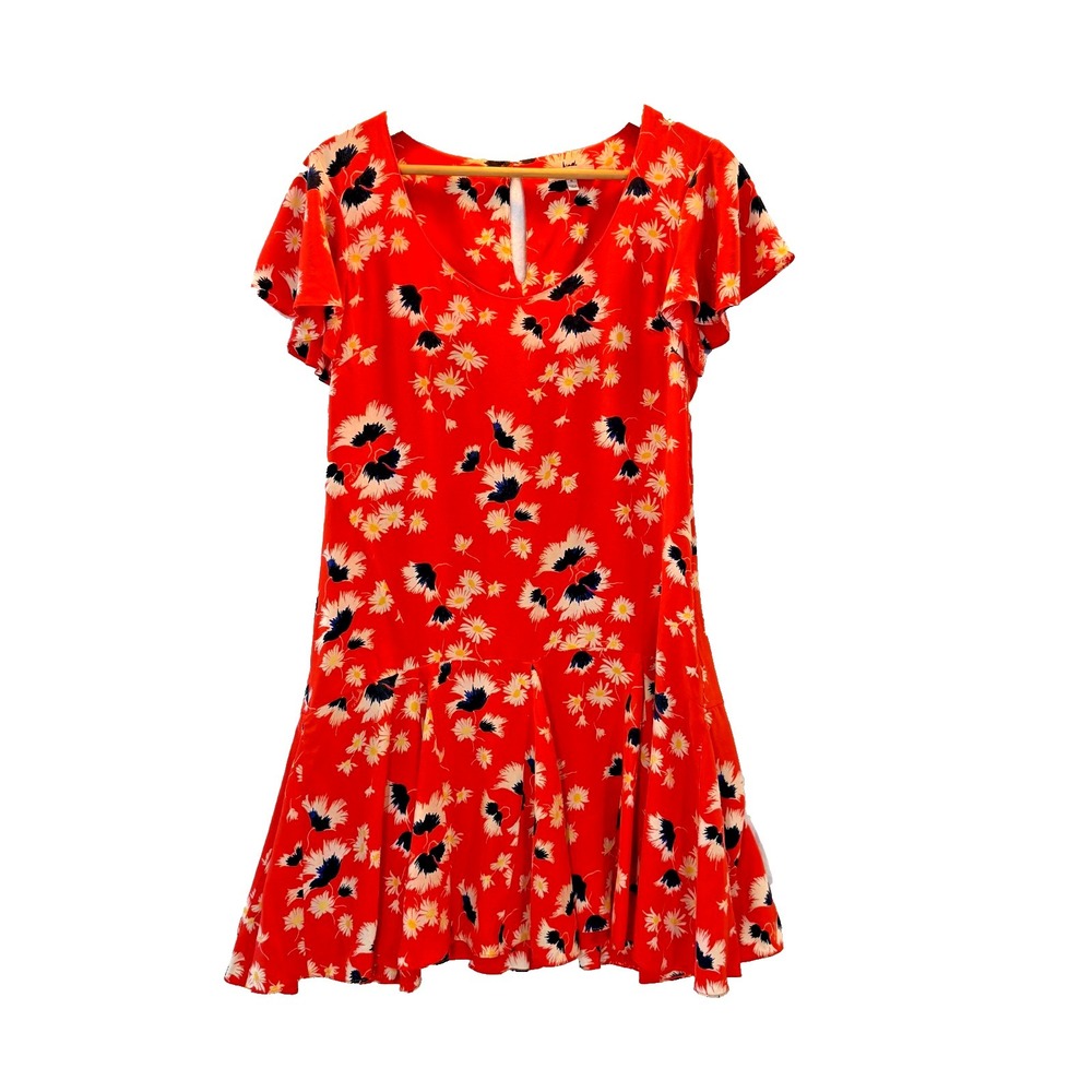 Juicy Couture 100% Silk Orange/Red Floral Drop Waist Retro 20sFlapper Dress Sz 6